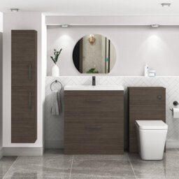 Royal Bathrooms Turin Grey Elm 800mm Floor Standing Vanity Unit 2 Drawer With Mid-Edge Basin Sink & Matt Black Handles - thumbnail 4