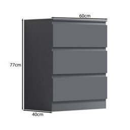 Fwstyle Stora Dark Grey 3 Drawer Chest Of Drawers (H) 77 (W) 60 (D) 40Cm Extra Deep Drawers - thumbnail 8