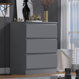 Fwstyle Stora Dark Grey 3 Drawer Chest Of Drawers (H) 77 (W) 60 (D) 40Cm Extra Deep Drawers - thumbnail 1