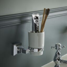 Heritage Lavington Gloss Chrome Effect Ceramic Tumbler & Toothbrush Holder - thumbnail 3