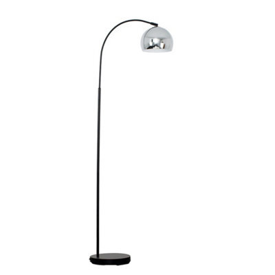 Valuelights Designer Style Black Stem Floor Lamp With Chrome Arco Style Metal Dome Light Shade With Led Gls Bulb In Warm White - image 1