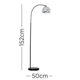 Valuelights Designer Style Black Stem Floor Lamp With Chrome Arco Style Metal Dome Light Shade With Led Gls Bulb In Warm White - thumbnail 5