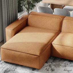 Valencia Nathan Full Aniline Leather Lounge Modular Four Seats Double Chaise Sofa Caramel Brown Color Fsc Pine Wood - thumbnail 3