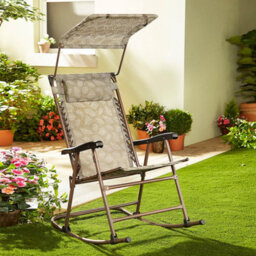 Gainsborough Rocking Garden Chair In Mocha With Sunshade, Breathable Fabric Seat, Steel Frame, Padded Headrest, 120Kg Capacity - thumbnail 2