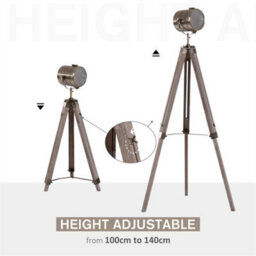 Industrial Tripod Floor Lamp Wood Height Adjustable Spotlight Bronze - thumbnail 5