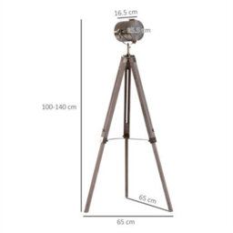 Industrial Tripod Floor Lamp Wood Height Adjustable Spotlight Bronze - thumbnail 2