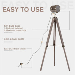 Industrial Tripod Floor Lamp Wood Height Adjustable Spotlight Bronze - thumbnail 4
