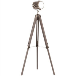 Industrial Tripod Floor Lamp Wood Height Adjustable Spotlight Bronze