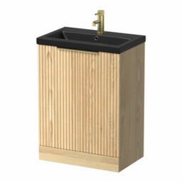 Affine Fluted 600mm Bathroom Vanity Unit Basin Floorstanding Cupboard Soft Close Oak - thumbnail 4