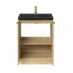 Affine Fluted 600mm Bathroom Vanity Unit Basin Floorstanding Cupboard Soft Close Oak - thumbnail 5
