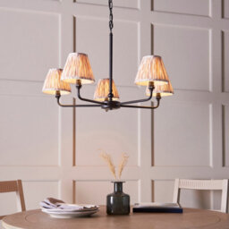 Luminosa Lighting Luminosa Lille Matt Black Pendant Light With Neutral Print Fabric Ikat Shade 16Cm 5X B22 - thumbnail 3
