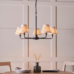 Luminosa Lighting Luminosa Lille Matt Black Pendant Light With Neutral Print Fabric Ikat Shade 16Cm 5X B22 - thumbnail 2