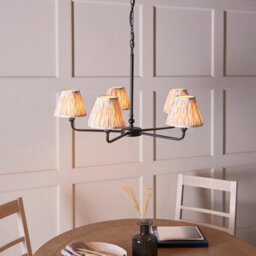 Luminosa Lighting Luminosa Lille Matt Black Pendant Light With Neutral Print Fabric Ikat Shade 16Cm 5X B22 - thumbnail 4