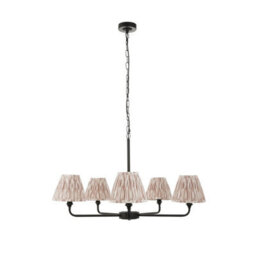 Luminosa Lighting Luminosa Lille Matt Black Pendant Light With Neutral Print Fabric Ikat Shade 16Cm 5X B22 - thumbnail 6