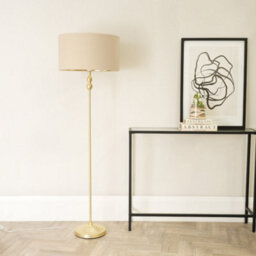 Valuelights Maggie Gold Metal Candlestick Floor Lamp With Beige And Metallic Gold Lamp Shade - thumbnail 3