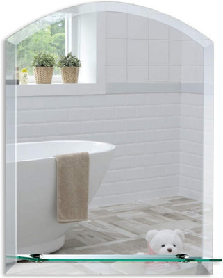 Mood Premium Arch Bathroom Mirror With Shelf, Wall Mounted, Frameless, Bevelled Edges (60Cm X 45Cm) - image 1