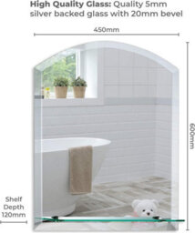 Mood Premium Arch Bathroom Mirror With Shelf, Wall Mounted, Frameless, Bevelled Edges (60Cm X 45Cm) - thumbnail 3