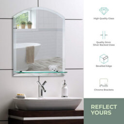 Mood Premium Arch Bathroom Mirror With Shelf, Wall Mounted, Frameless, Bevelled Edges (60Cm X 45Cm) - thumbnail 2