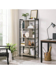 LEDREM Bookshelf, Bookcase, 5 Tiers, Office Shelf, Open Shelf, Large, Metal Structure, Industrial Style - thumbnail 1