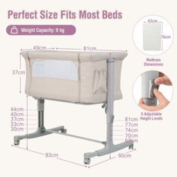 Costway 3-In-1 Baby Bedside Bassinet Crib Height-Adjustable Infant Newborn Cot Bed - thumbnail 3