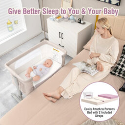 Costway 3-In-1 Baby Bedside Bassinet Crib Height-Adjustable Infant Newborn Cot Bed - thumbnail 2