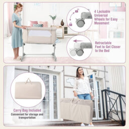 Costway 3-In-1 Baby Bedside Bassinet Crib Height-Adjustable Infant Newborn Cot Bed - thumbnail 8