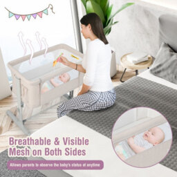 Costway 3-In-1 Baby Bedside Bassinet Crib Height-Adjustable Infant Newborn Cot Bed - thumbnail 9