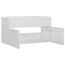 Berkfield Sink Cabinet With Built-In Basin High Gloss White Engineered Wood - thumbnail 5