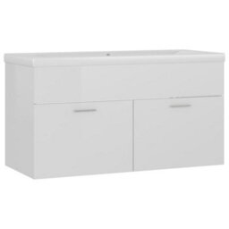 Berkfield Sink Cabinet With Built-In Basin High Gloss White Engineered Wood - thumbnail 2