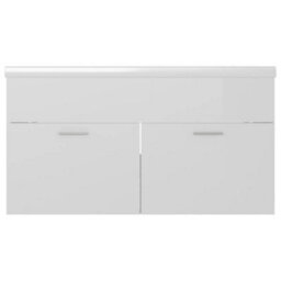 Berkfield Sink Cabinet With Built-In Basin High Gloss White Engineered Wood - thumbnail 7