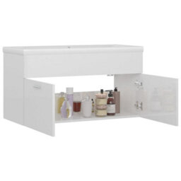 Berkfield Sink Cabinet With Built-In Basin High Gloss White Engineered Wood - thumbnail 4