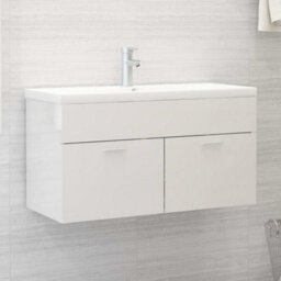 Berkfield Sink Cabinet With Built-In Basin High Gloss White Engineered Wood - thumbnail 1