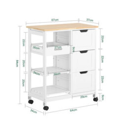Sobuy Fkw79-W, Kitchen Storage Trolley Cart Storage Trolley Serving Trolley,w67Xd37Xh85 - thumbnail 3