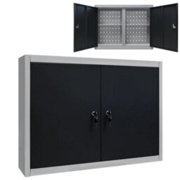 Walplus Wall Mounted Tool Cabinet Industrial Style Metal Grey And Black - thumbnail 1