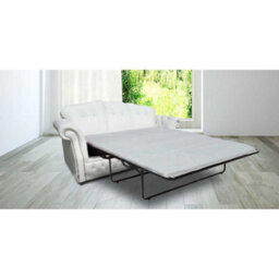 Chesterfield 3 Seater Sofabed Crystal White Leather Custom Made In Era Style