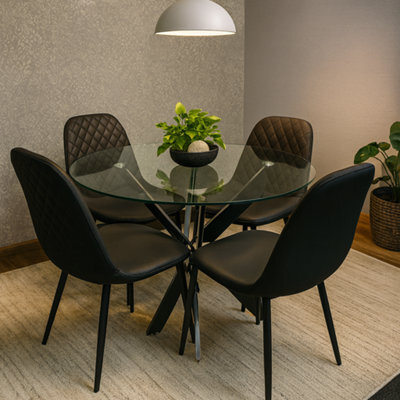 Kosy Koala Round Glass Dining Table Set With 4 Black Chairs Dining Room Furniture - image 1