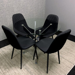 Kosy Koala Round Glass Dining Table Set With 4 Black Chairs Dining Room Furniture - thumbnail 2
