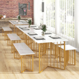 Costway 4 Piece Dining Table Set Rectangular Kitchen Table With Bench & 2 Stools - thumbnail 5
