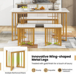 Costway 4 Piece Dining Table Set Rectangular Kitchen Table With Bench & 2 Stools - thumbnail 6