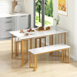 Costway 4 Piece Dining Table Set Rectangular Kitchen Table With Bench & 2 Stools - thumbnail 4