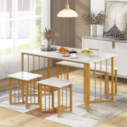 Costway 4 Piece Dining Table Set Rectangular Kitchen Table With Bench & 2 Stools