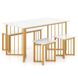 Costway 4 Piece Dining Table Set Rectangular Kitchen Table With Bench & 2 Stools - thumbnail 2