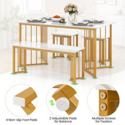 Costway 4 Piece Dining Table Set Rectangular Kitchen Table With Bench & 2 Stools - thumbnail 8