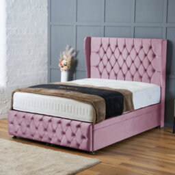 Bsspoke Ottoman Divan Bed In Pink Velvet With 54Inch Headboard & Footboard Orthopaedic Mattress End Lift Up Storage In All Sizes - thumbnail 1