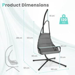 Costway Hanging Swing Chair W/ Heavy-Duty Metal Stand Hammock W/ Extra Large Padded Seat - thumbnail 2