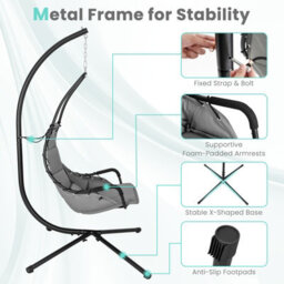 Costway Hanging Swing Chair W/ Heavy-Duty Metal Stand Hammock W/ Extra Large Padded Seat - thumbnail 7