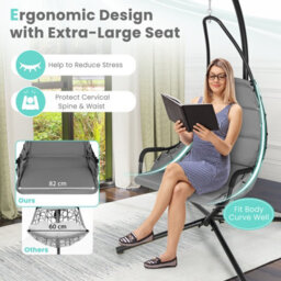 Costway Hanging Swing Chair W/ Heavy-Duty Metal Stand Hammock W/ Extra Large Padded Seat - thumbnail 9