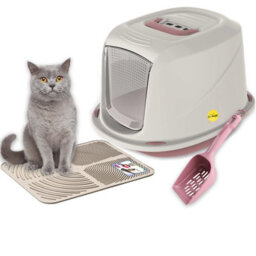 Cat Centre.Direct Cat Centre Jumbo Pink Cat Hooded Set: Litter Tray + Scoop + Cream Tray Mat + Carbon Filter