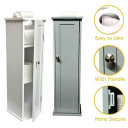 Grey Toilet Tissue Paper Roll Holder With Storage Cabinet Rack Home Office Bathroom - thumbnail 4