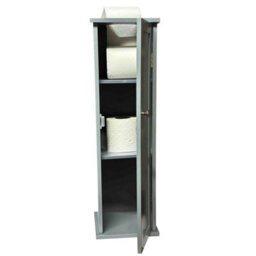 Grey Toilet Tissue Paper Roll Holder With Storage Cabinet Rack Home Office Bathroom - thumbnail 3